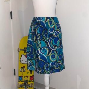 vintage blue swirl midi skirt